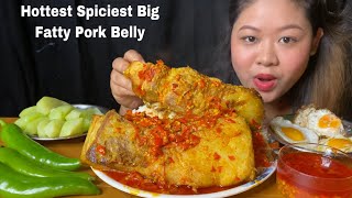 LOT’S OF RED CHILLI’S SPICY FATTY PORK BELLY, POACH EGGS, SPICY GRAVY, BOILED SQUASH | PORK MUKBANG