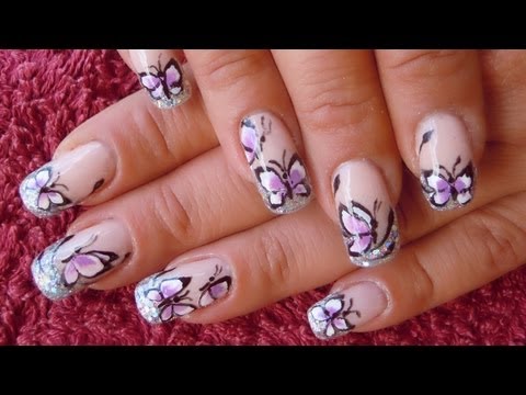 Glitter tips and one stroke butterflies
