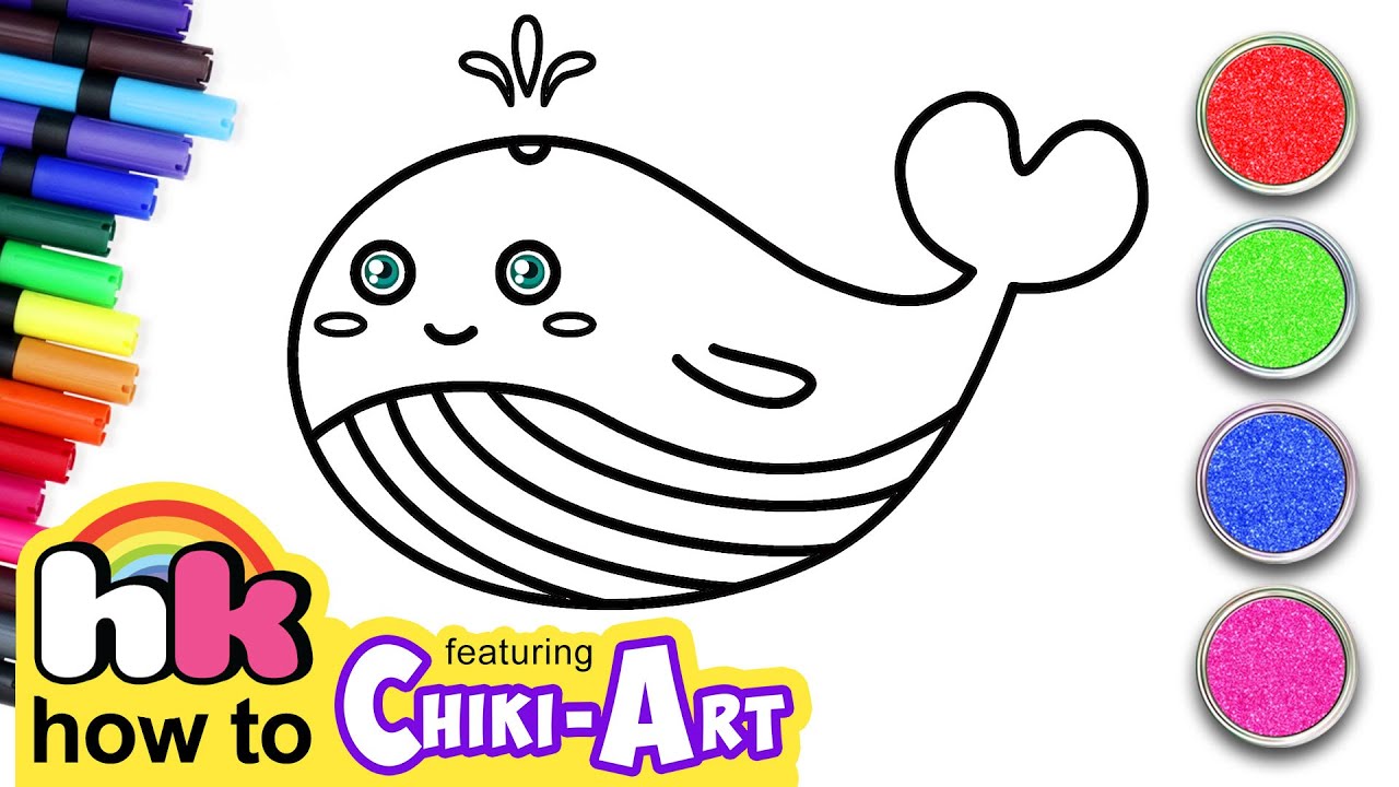 ⁣How To Draw Whale Easy | Cute Animals Drawing And Coloring | Chiki Art | Hooplakidz HowTo