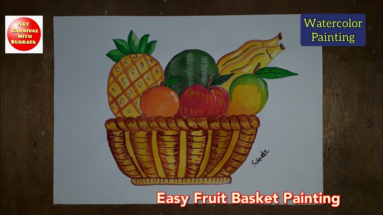 Fruit basket drawing coloring painting easy/ Easy fruit basket painting