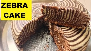 Zebra Cake Recipe | Eggless Zebra Cake | Zebra cake recipe without oven | How to Make Zebra Cake
