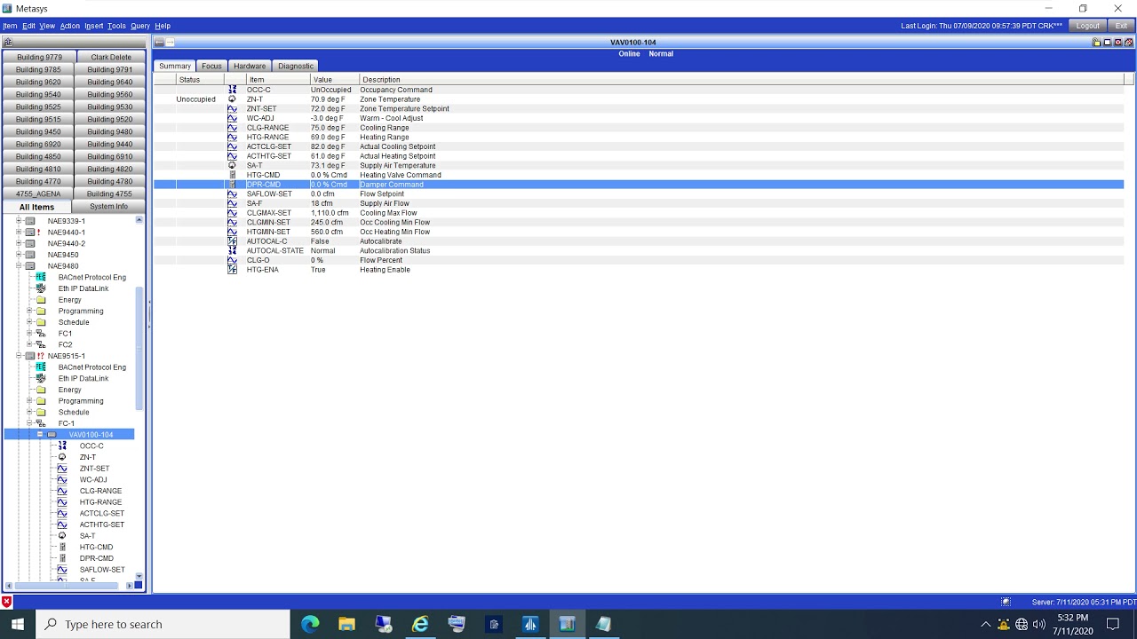 VAV Points Metasys 9.0