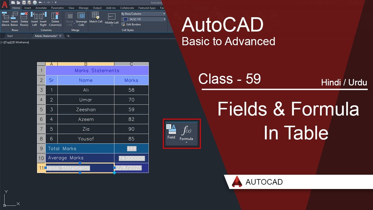 AutoCAD Class 59 – Fields & Formulas in Table Full Tutorial in Urdu ...