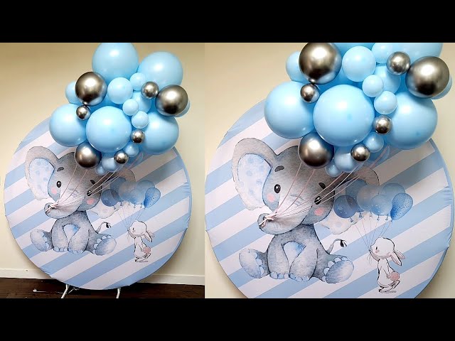 Mocsicka party backdrop and stand review, Baby shower balloon setup