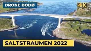 Boats playing in the worlds strongest tidal current - AMAZING Saltstraumen in Norway - 4K Drone