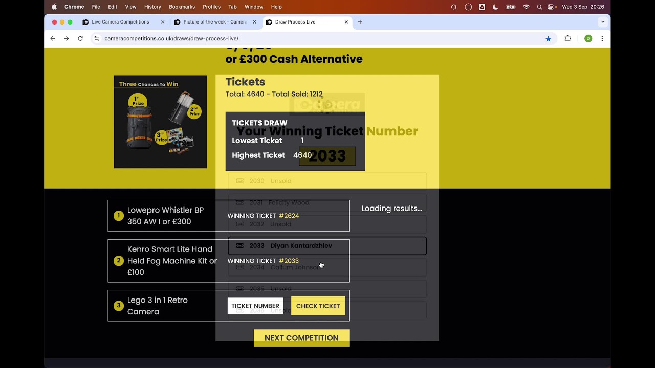 Live Winners Draw Wednesday 3rd September