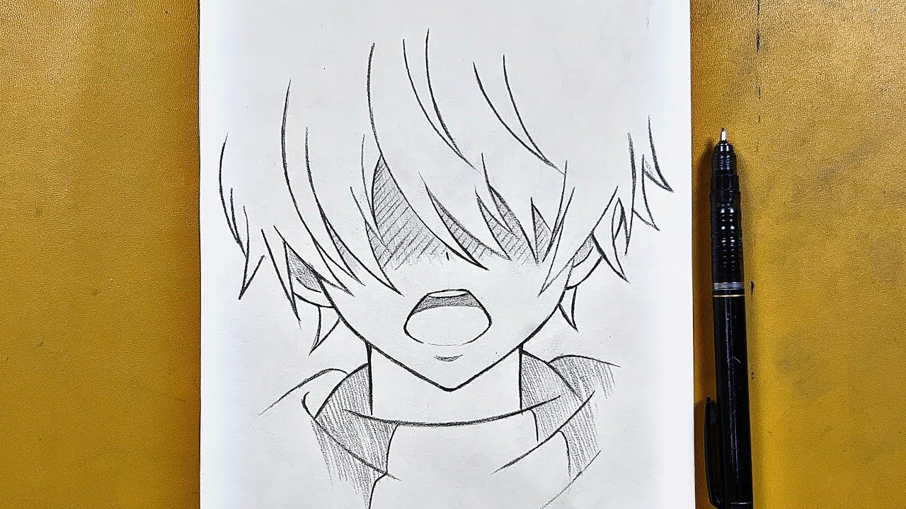 Easy anime drawing, How to draw Anime Boy - step by step