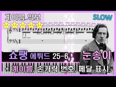 Etude Op.25 No.6 (눈송이) [계이름 악보] 🌙 + 손가락번호, 페달, 붙임줄 (Original) - Chopin (쇼팽)