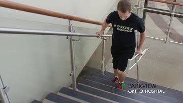 Using Crutches: Going up stairs with a railing