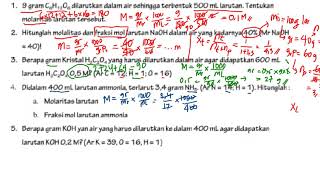 Contoh Soal Konsentrasi Larutan (Molaritas, Molalitas, Fraksi Mol)