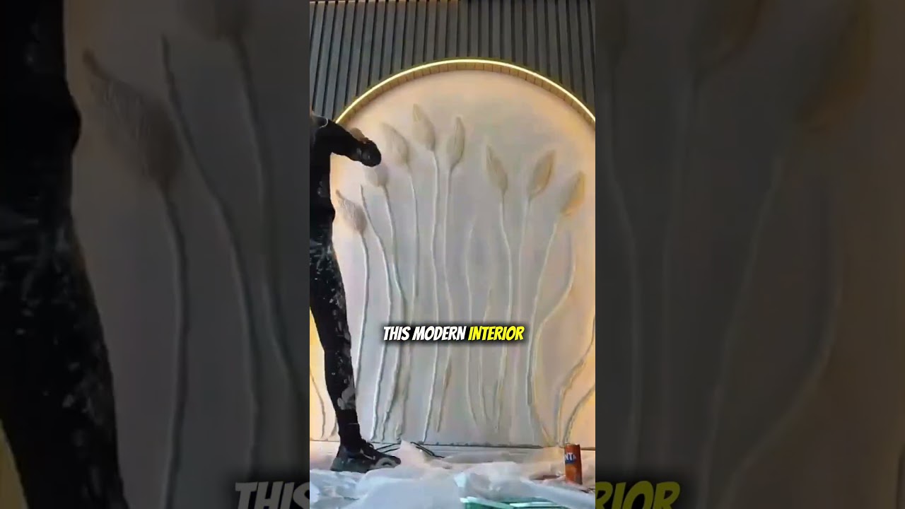 “Satisfying 3D Wall Art Design | Modern Plaster Carving with LED Arch | ASMR Interior Decoration”