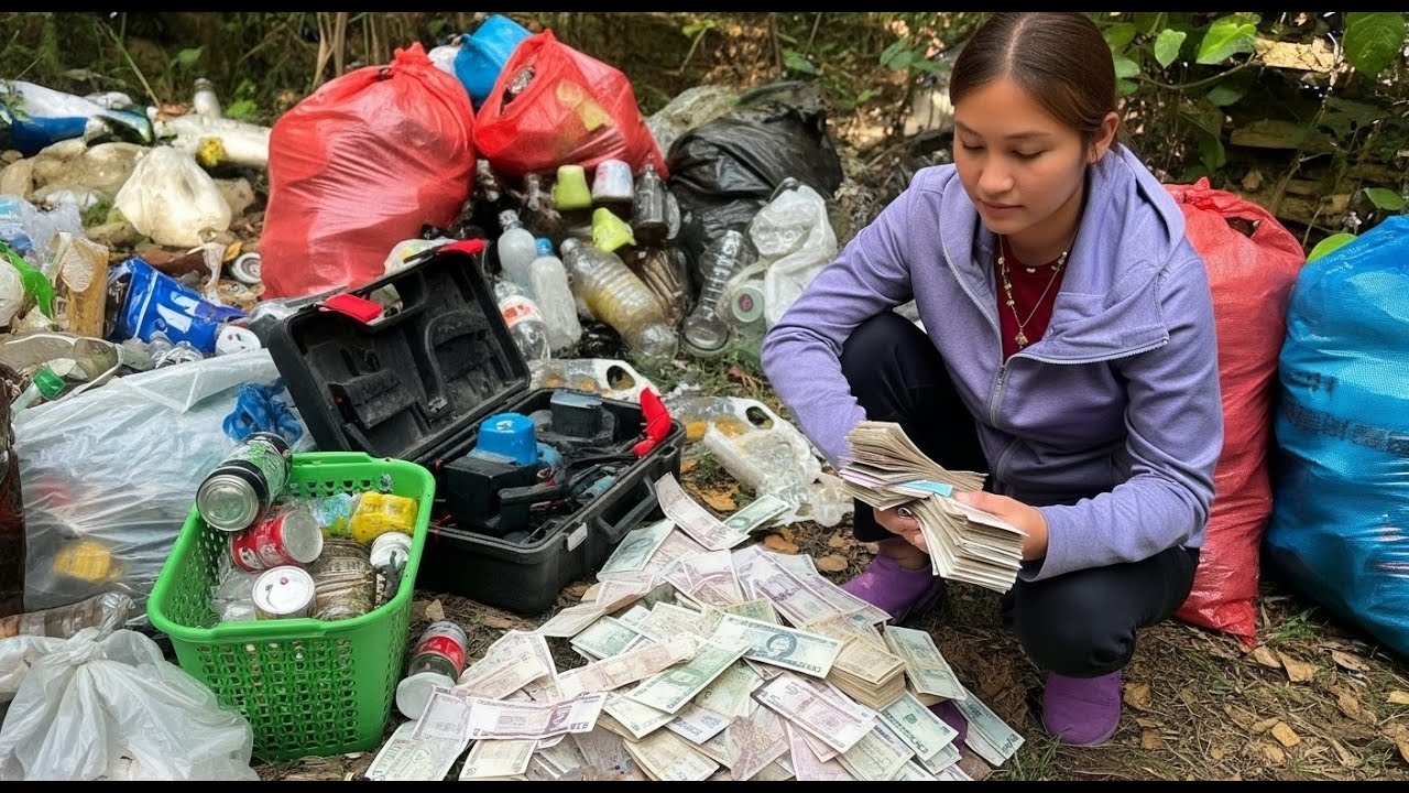 Full Videos: Single girl picked up many paper money in Landfill is far from residential areas