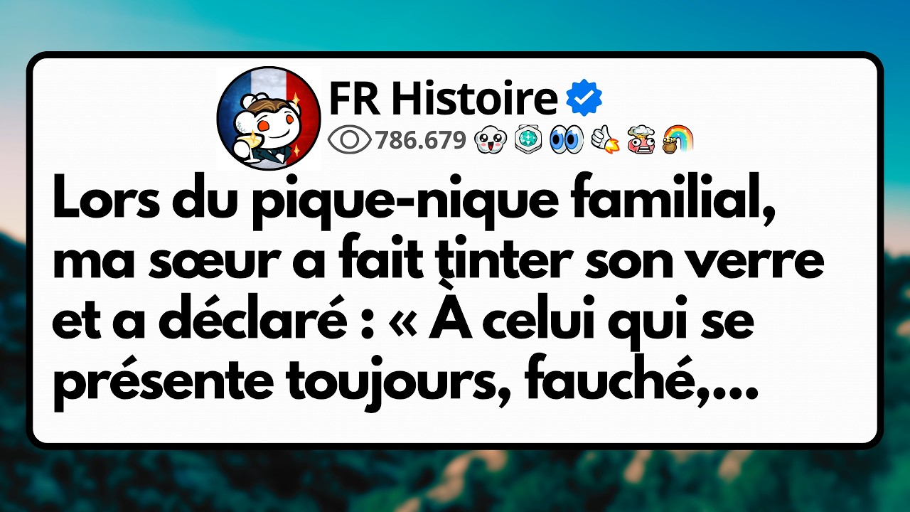Une seconde, c'était encore un pique-nique comme les autres : les blagues, les regards en coin, ma sœur qui fait tinter son verre. Puis elle lève son toast en souriant : « À celui qui se ramène...