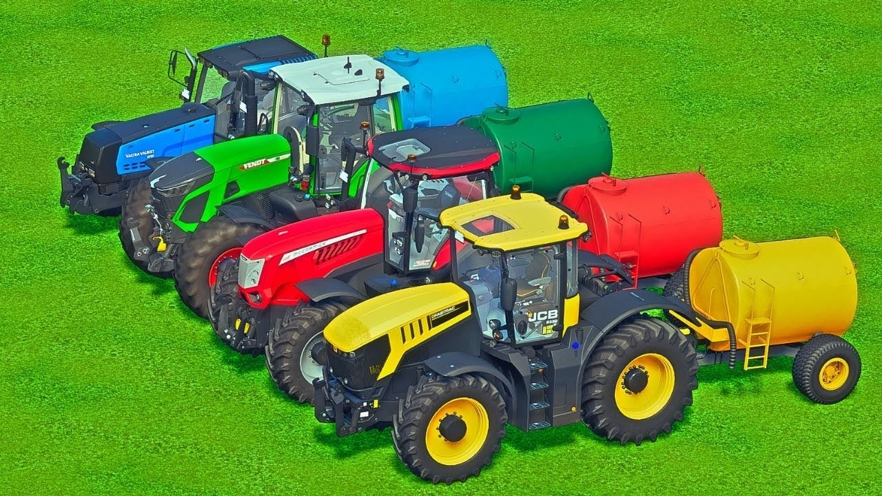 TRANSPORTING JCB TRACTORS , JOHN DEERE , CASE with COLORS WATER TANK