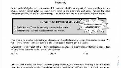 Algebra 2 Unit 6 Lesson 2 Factoring