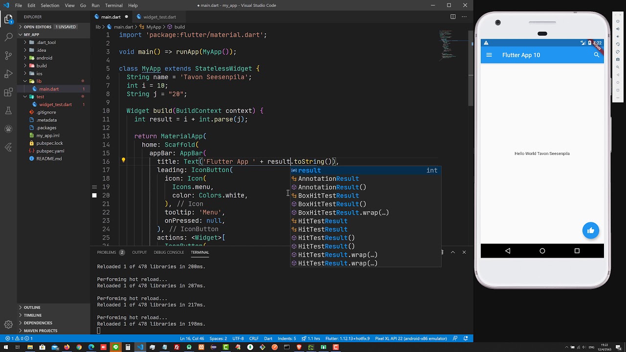 INT Flutter. Appbar IOS. Функция hot Reload. Git + Flutter + Android Studio. Android int