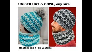 UNISEX HAT AND COWL SET, Moss Stitch,   MAKE ANY SIZE, one row repeat @Hectanooga1