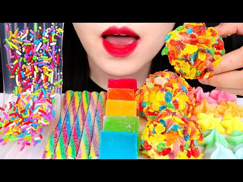 ASMR RAINBOW JELLY NOODLES, JEWEL CANDY, MARSHMALLOW BALLS 레인보우 젤리국수 먹방 咀嚼音 MUKBANG