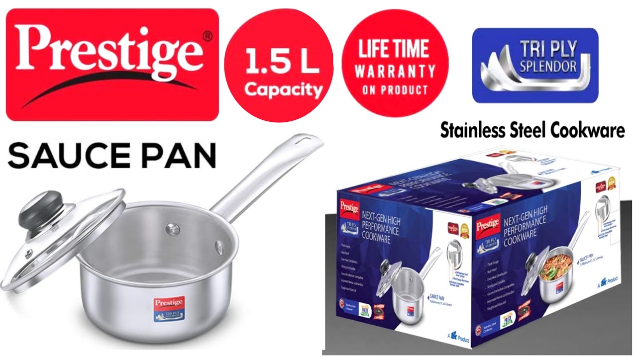Prestige Tri Ply Sauce Pan With Lid 1.5 L | Stainless Steel | Induction Bottom