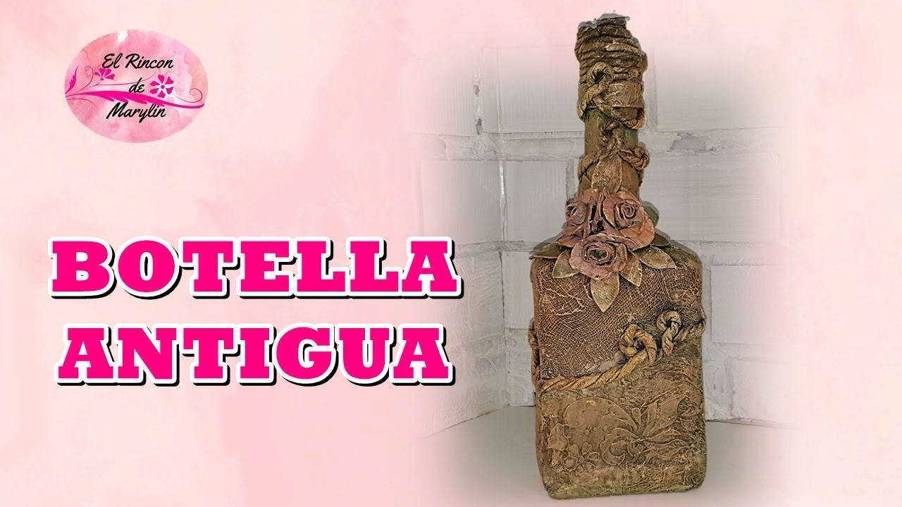BOTELLA ANTIGUA DECORADA CON VARIAS TECNICAS