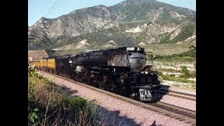 Union Pacific's Steam loco 3985, and E9's, at Cajon Pass, in May 1994