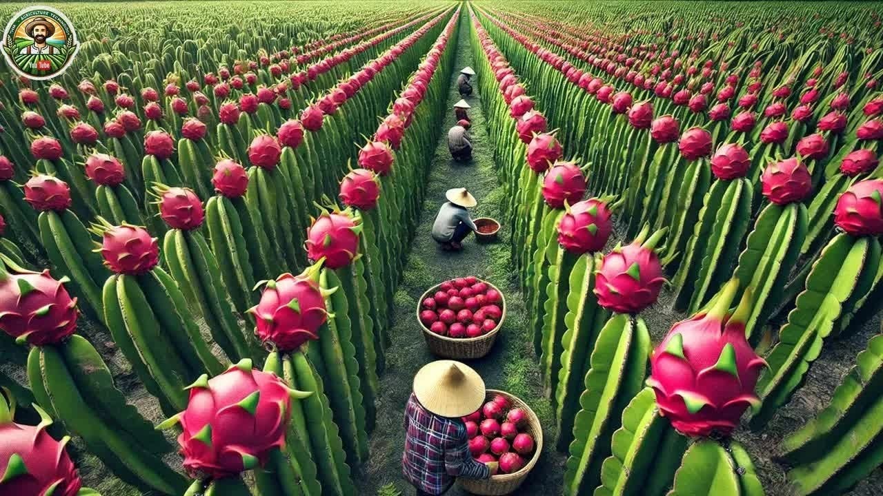 The cultivation of dragon fruit farms: How Asian farmers harvest millions of dragon fruits.