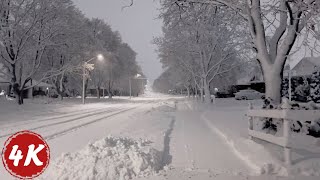 Heavy Snowfall Night Walk | Peaceful Snow Storm, Canada Jan 2024 | 4K 60fps