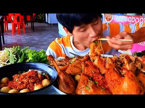 🔥 MUKBANG Giant Braised Duck Noodle Bowl 🍜🦆 Dipped in Super Spicy Seafood Sauce 🌶️ 