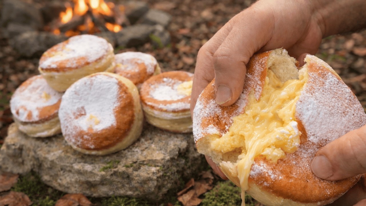 I Made a Real Italian Breakfast in the Forest - Custard Bomboloni & Cappuccino | Outdoor Cooking