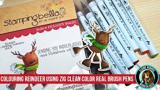 Colouring a Cute Reindeer Stamp using Zig Clean Color Real Brush Pens