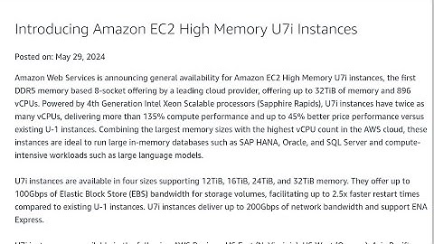 Best  EC2 High Memory U7i Instances for SAP Hana and Database use case