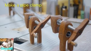 Pipe clamp made of wood and iron