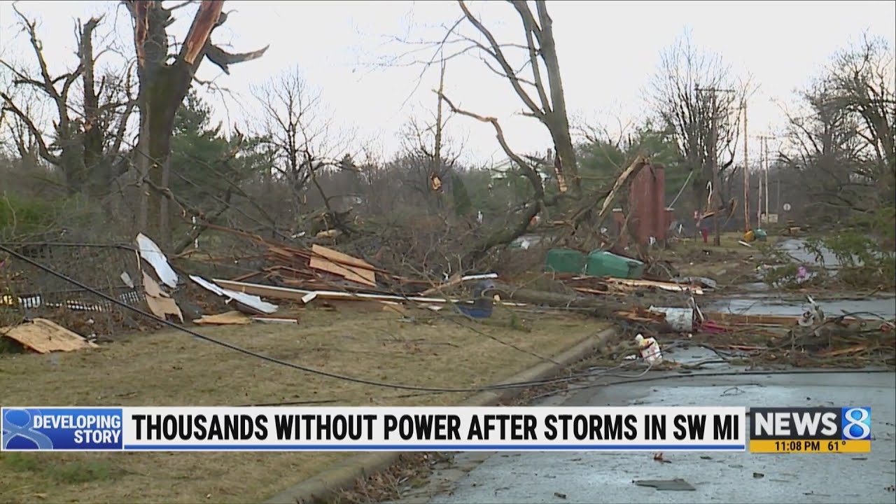 Thousands without power after storms in southwest Michigan - YouTube