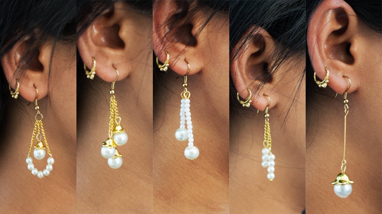 5 easy Pearl Earring Design | DIY | 5 min Craft | Hand made jewelry | Art with Creativity