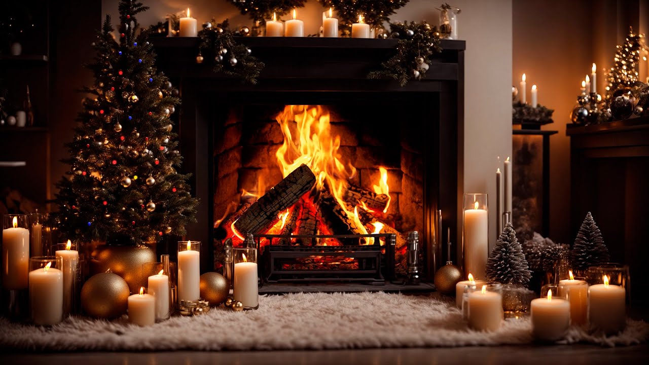 Cozy Christmas Music & Crackling Fireplace Ambience🔥 Happy Thanksgiving ...
