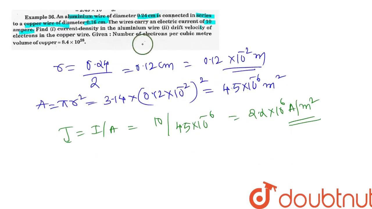 An aluminium wire of diameter 0.24 cm is connected in series to a copper wire of