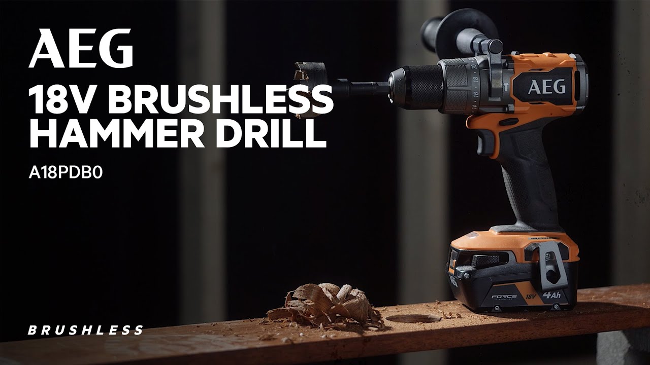 AEG 18V Brushless Hammer Drill (A18PDB0) in action 