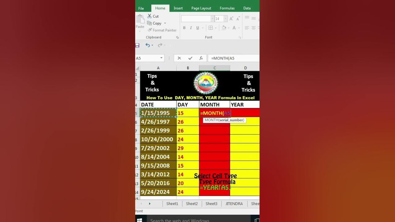 Month Year Formula In Excel