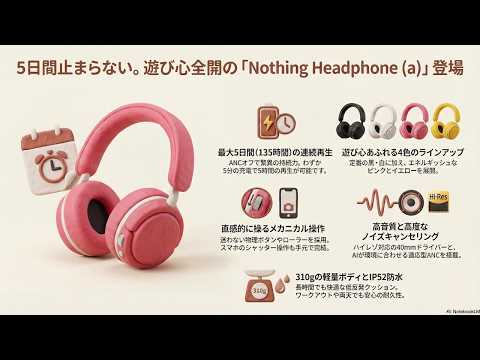 最大135時間連続再生！「Nothing Headphone (a)」正式発表 - YouTube
