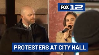 Hundreds gather at Portland City Hall to protest federal immigration enforcement