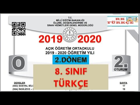 Açık Öğretim Ortaokulu 8. Sınıf Türkçe Çıkmış Sorular | 2019 2020 2. Dönem