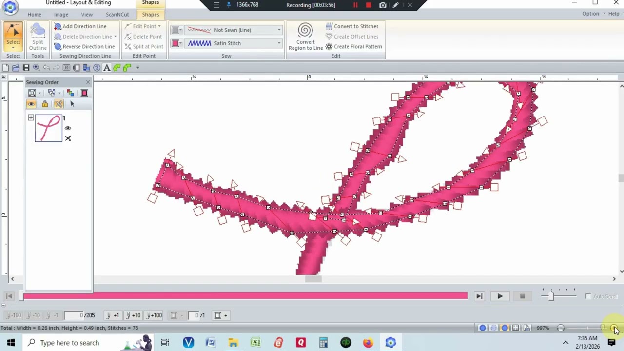 PE Design 11: Cursive Letter Digitizing for Embroidery. Focus on Intersecting Points of 2 Loops.