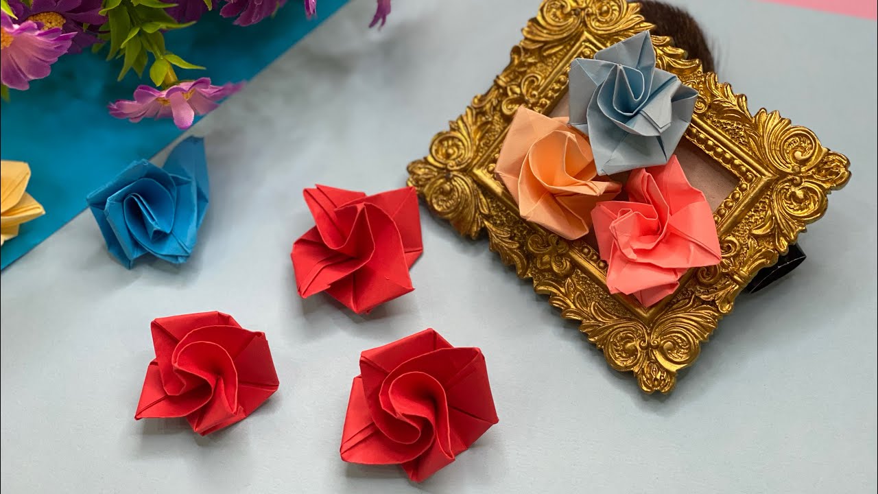 Origami paper roses/how to make paper roses/origami art by mufliha