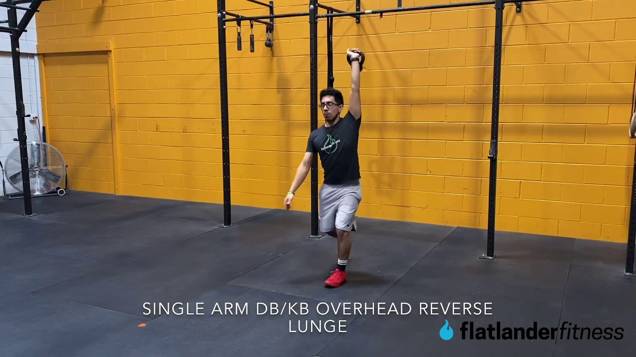 Single arm DB/KB overhead reverse lunge demo - YouTube
