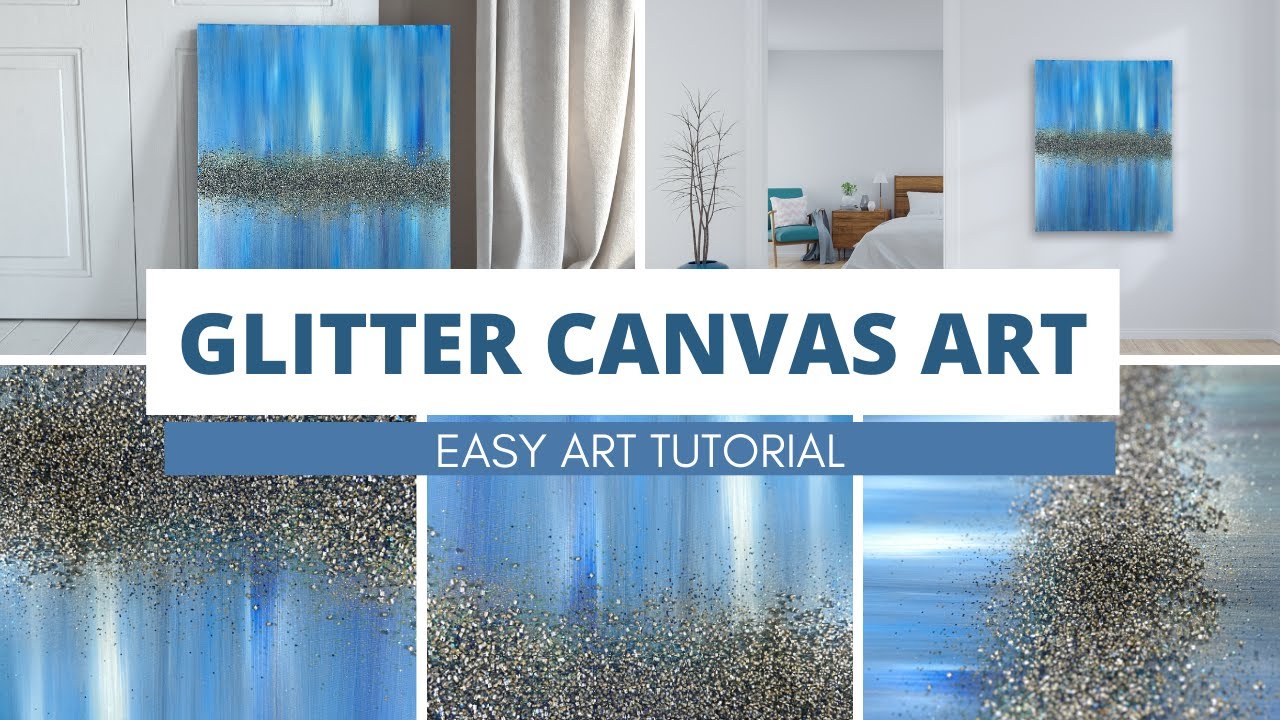 Abstract glitter painting on canvas, DIY wall art, glitter art on
