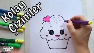 Kolay Çizimler | Sevimli Muffin Kek Nasıl Çizilir | Kawaii Resim Çizimleri