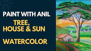 Tree, House & Sun | Watercolor | Gouche | Painting Tutorial | Zoom Class