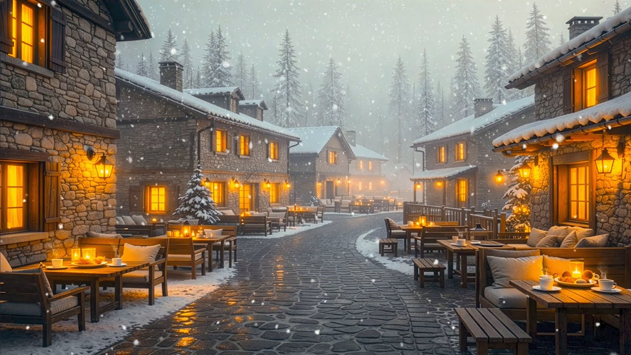Cozy Winter Courtyard Lounge ❄️ Smooth Jazz & Lantern Sofa Glow