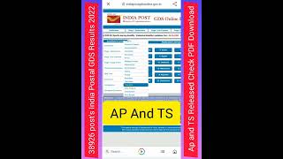 India Postal Gds Results 2022 Ap And Ts Results Released Check Pdf Download 38926 Posts shorts