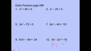 9-3 Solving Quadratic Equations using Square Roots